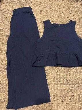 Navy Two-Piece Ruffled Tank and Wide Leg Set